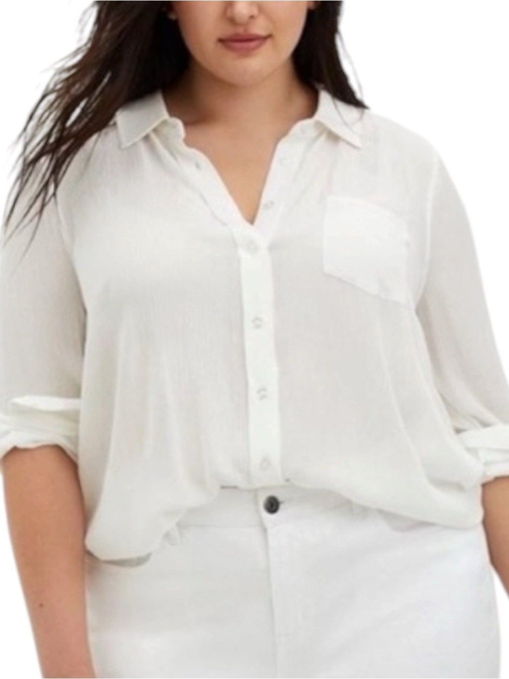 TORRID Crinkle Gauze Button-Front Blouse in White Size 3 (22/24) — NWOT